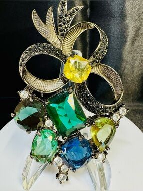 Vintage AVON Statement Crystal Brooch in Green, Blue and Yellow -2009 runway